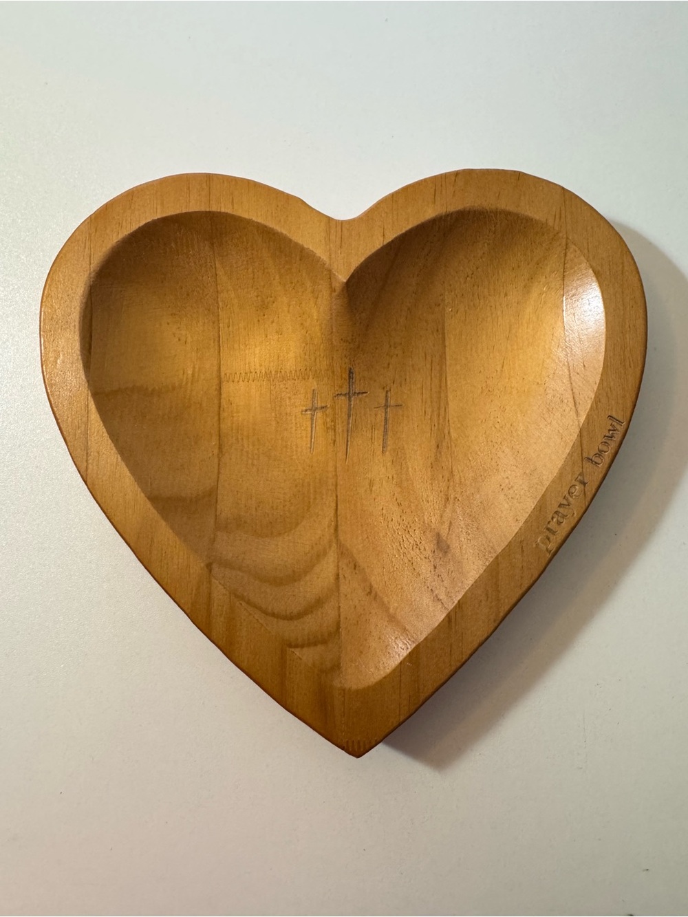 Heart-Shaped Wooden Prayer Bowl - Natural Wood Finish